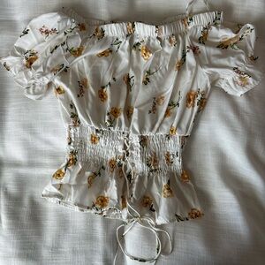 White Floral Smocked Women's Top